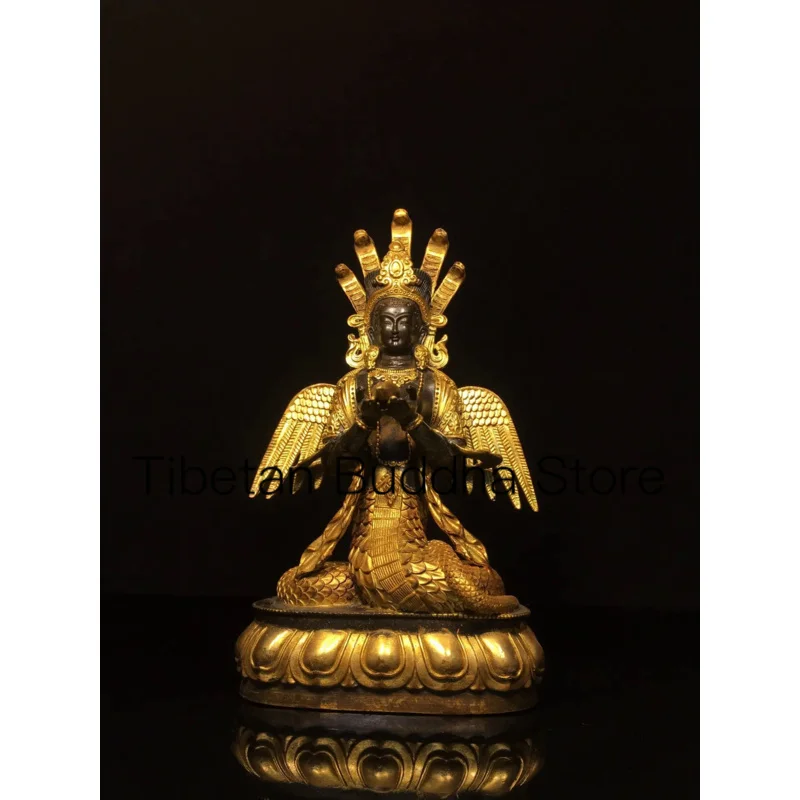 

27cm Tibetan Old Bronze Buddha Bronze Gilded Golden Dragon Tree Bodhisattva Avalokitesvara Statue Decoration at Home