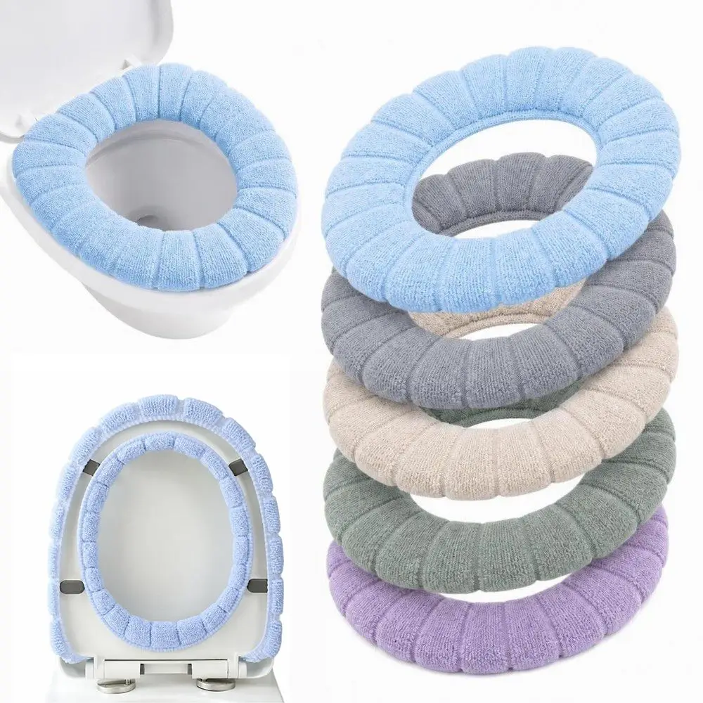5 Pack 5 Color Combinations Toilet Seat Cover Polyester Washable Toilet Seat Pad Stretchable Fit Universal Fit U/V/O Toilets