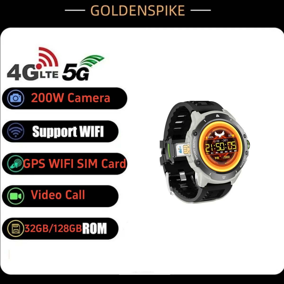 2024 KB08 Smart Watch 4G SIM Card 1.43\'\'AMOLED 200W Camera GPS Wifi 8GB+128GB Google Play Android OS Smartwarch for Men Women