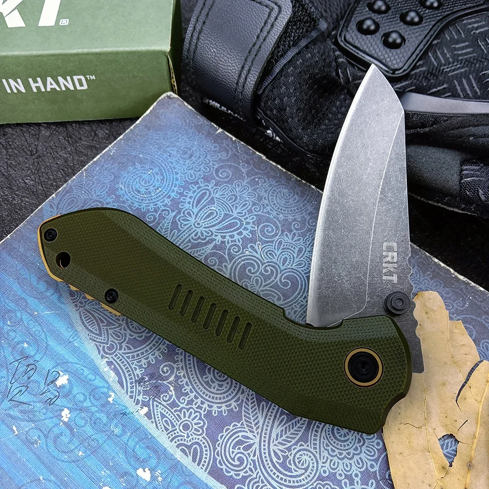 CR 6280 Tactical Pocket Folding Knife 8Cr13MoV Stonewash Plain Blade, Carbon Fibre/G10 Handles Outdoor Camping Hunting EDC Tool