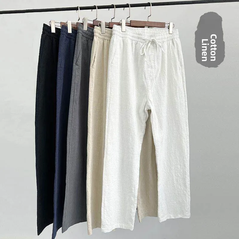 

Japanese Style Lazy Wide Leg Cotton Linen Trousers Men Summer Loose Straight Casual Pants Comfortable Breathable Eco Friendly