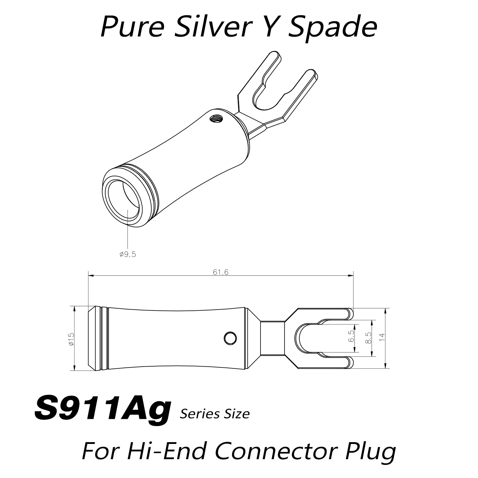 Monosaudio S911Ag -196 Deep Cryogenic Treatment Pure Solid Silver Spade เงินบริสุทธิ์ Y spade ปลั๊กสําหรับสายลําโพงปลั๊ก