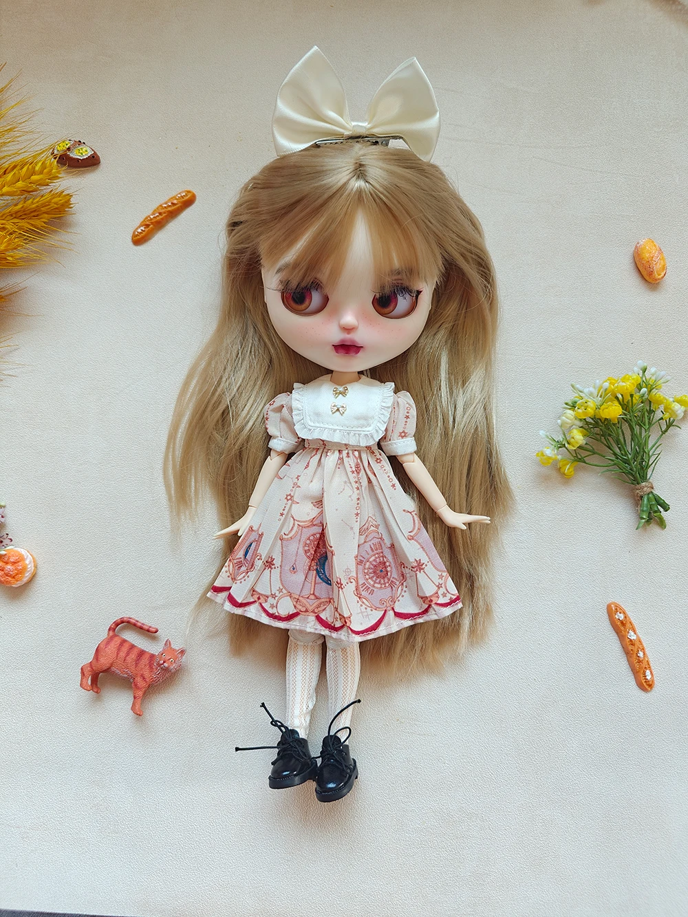 New Handmade Blythe doll Clothes  Cute pink classic dress For Ymy Licca Azones Ob24 Azone Doll Accessories 3-piece set