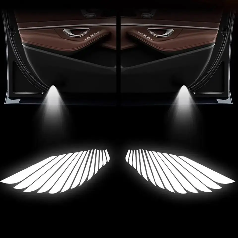 2pcs Universal Car Angel Wings Welcome Light Car Door LED Projector Lamp Atmosphere Dream Fly Projection Shadow Decorative Bulbs