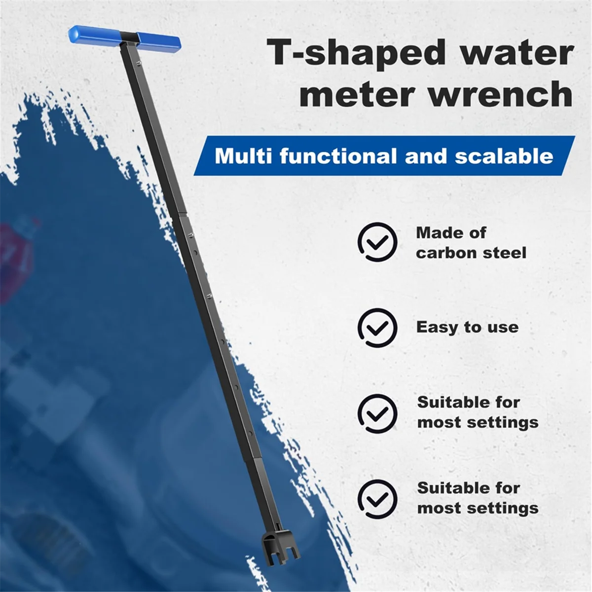 A002 Water Meter Key, 17-37 Inch Adjustable Length Water ShutOff Tool with 4-Way Utility Key, T-Handle Water Meter Wrench