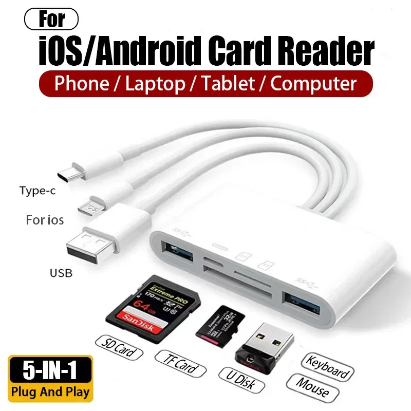 5 In 1 OTG Card Reader USB HUB Adapter For iPhone iPad Xiaomi Samsung Huawei MacBook Micro SD Memory Card Reader Flash Drive