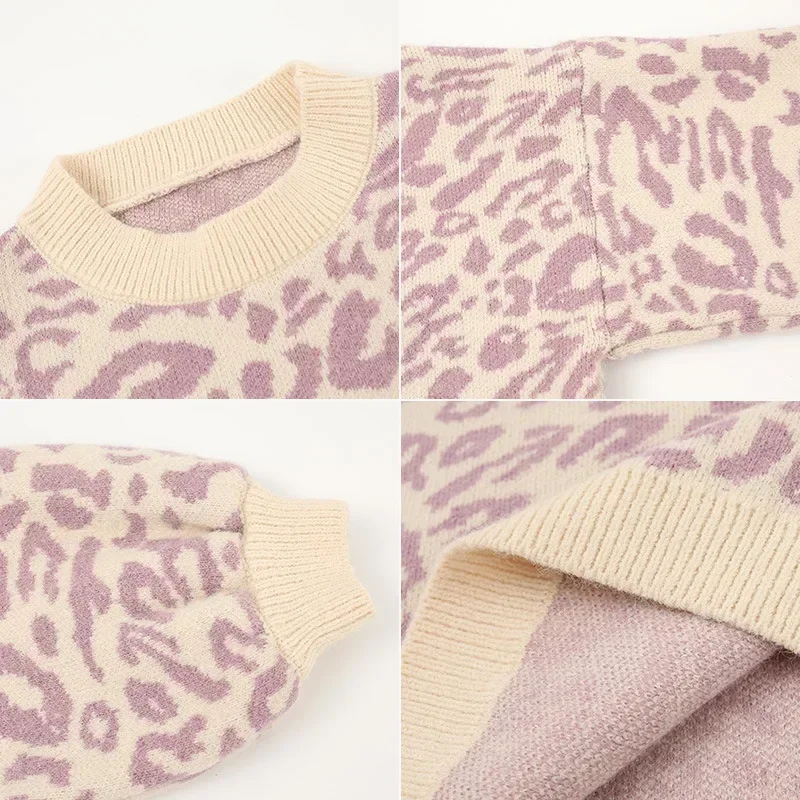 Maglione da donna di nuova moda autunno e inverno lavorato a maglia allentato leopardo girocollo pullover manica lunga lanterna maglione di alta qualità