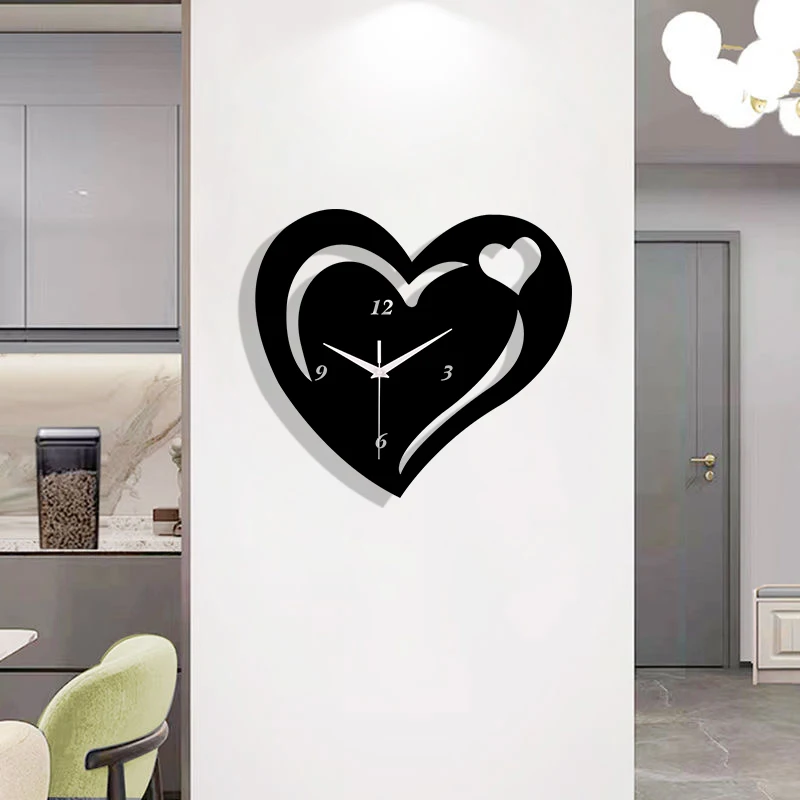 Black Love Wall Clock Valentine\'s Day Creative Silent Clock Suitable for Living Room and Bedroom Decoration as a Gift for Lovers