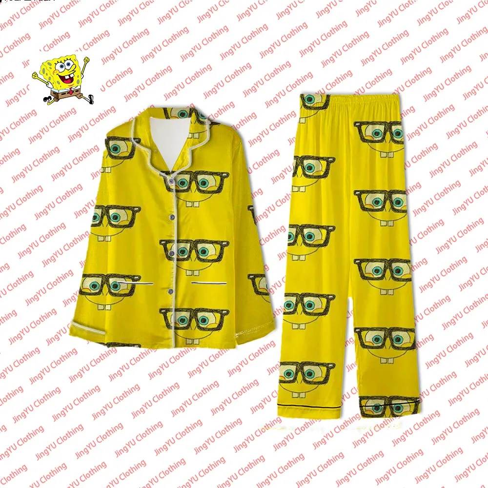 

New Spongebob Cartoon Women's Pocket Shirt Pants Set Cute Pajamas Fashion Casual Wear 2 Piece Set Harajuku Street 2023