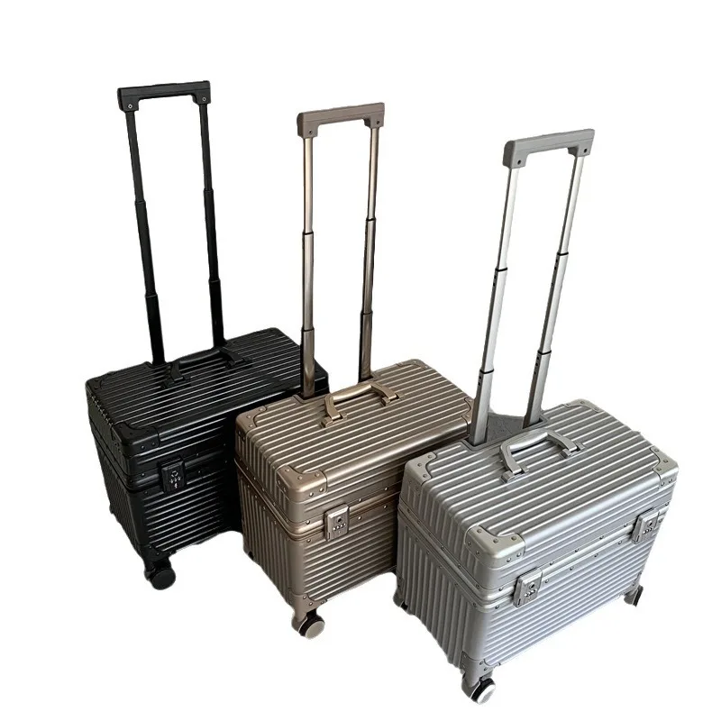  Travel Suitcase Aluminum Frame Photoaphy Lid up Flip Caster Wheel Lage Small Size Carry-On Bag for Men Bla Color