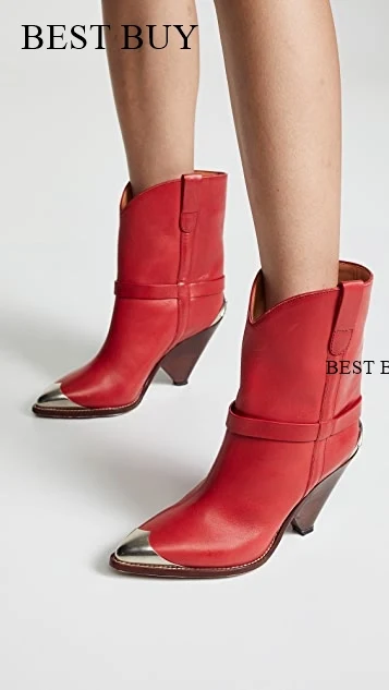 Metal Toe High Heel Women Boots Genuine Leather Short Ankle Boots Suede Leather Pointed Toe Heels Shoes Ladies Matin Boots 2024