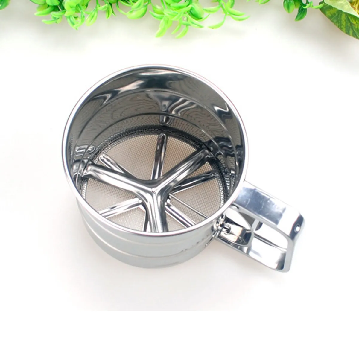 Flour Sifter Stainless Steel Mesh Cup Silver Dusting Powdered Sugar Cake Baking Strainer Bread Pizza Dough Cookie Filter
