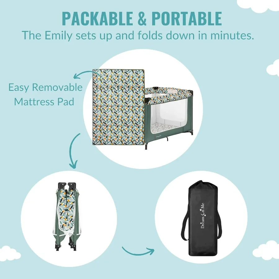 Emily Rose Deluxe Playard in Mellow Yellow with Infant Bassinet and Changing Tray Lightweight Portable and Convertible Playard