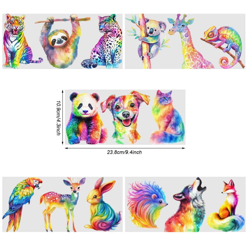 5 Sheets Animal Rainbow Prints Glass Cup UV DTF Stickers Suitable for 16 oz Glass
