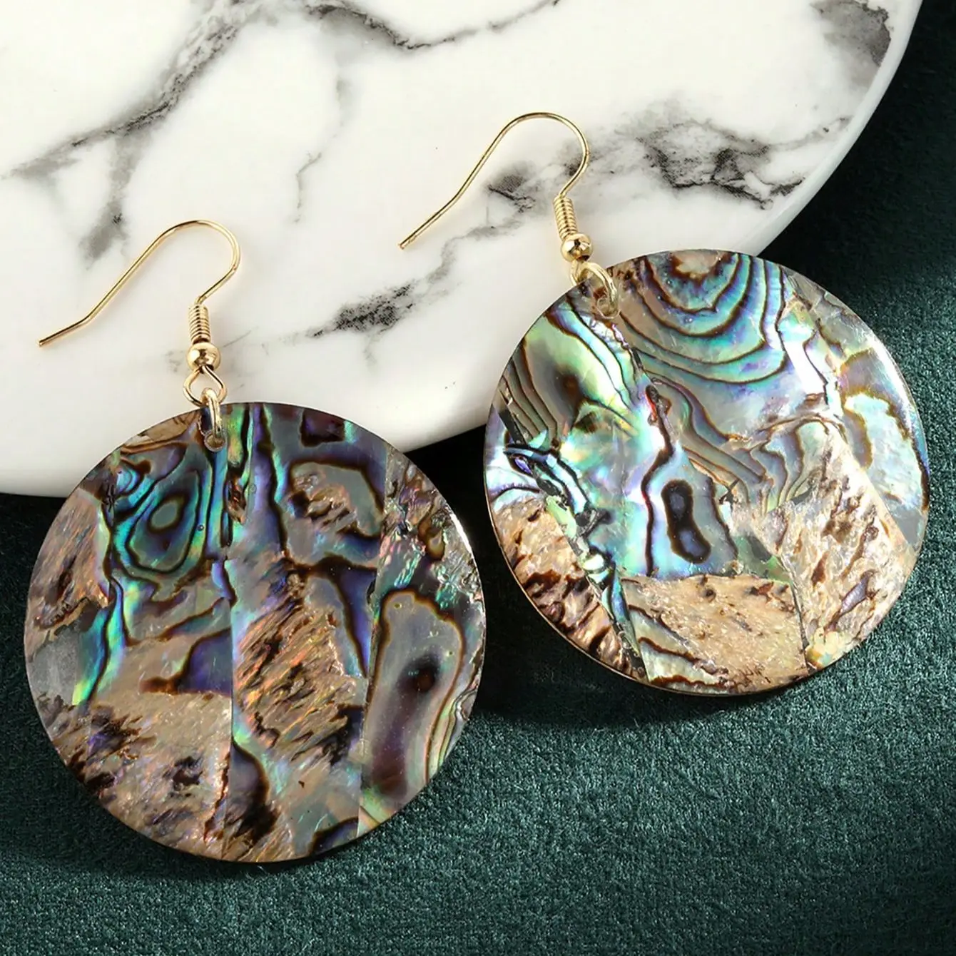 Handmade Circle Shape Natural Abalone Paua Shell Earrings Hawaiian Beach Island Jewelry for Women