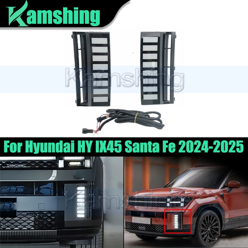 

1pair Daytime Running Light For Hyundai HY IX45 Santa Fe 2024-2025 Daylamp Front Bumper Foglight Turn Signal Lamp