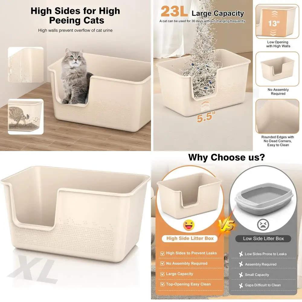 

Очень большой лоток для кошек Jumbo - 24.8Д x 11.4Ш x 13В, подходит для крупных кошек, простая сборка, бежевый цвет