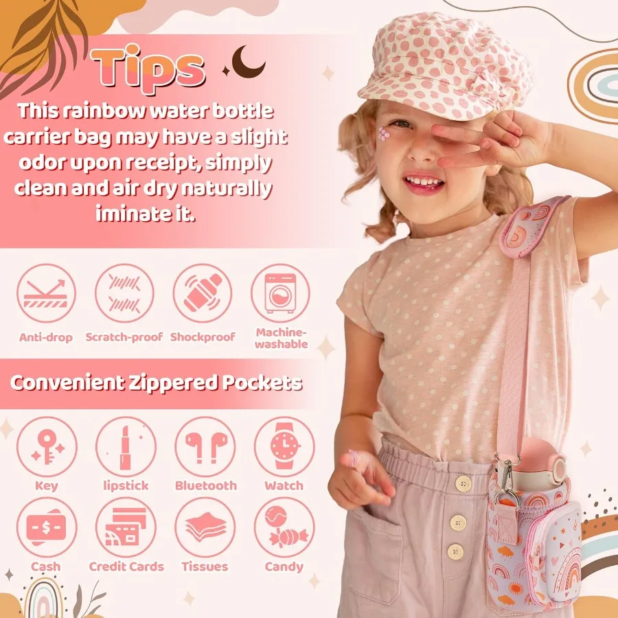 Bolsa transportadora de garrafa de água com alça para suporte de bolsa de garrafa de água com alça acolchoada bolso 10 12 14 16 18oz para meninos meninas escola