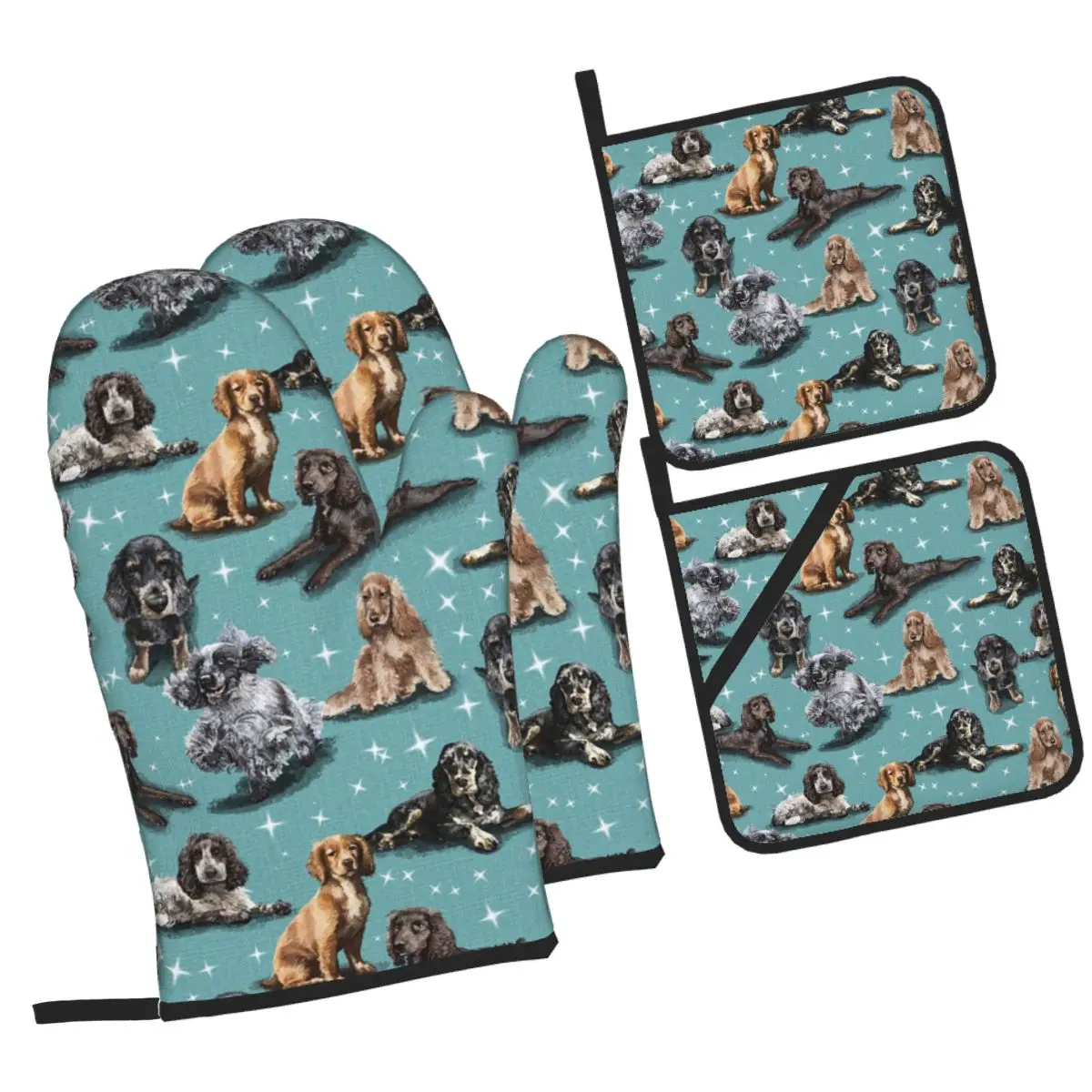 

The Cocker Spaniel Oven Mitts and Pot Holder Sets of 4 for Baking Kitchen Cooking BBQ Resistant Non-Slip Gloves
