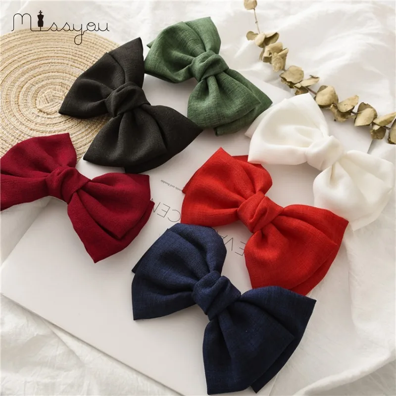 New Sweet Bow Hairpins Solid Color Bowknot Hair Clips for Girls Satin Butterfly Barrettes Duckbill Clip Hair Accessories