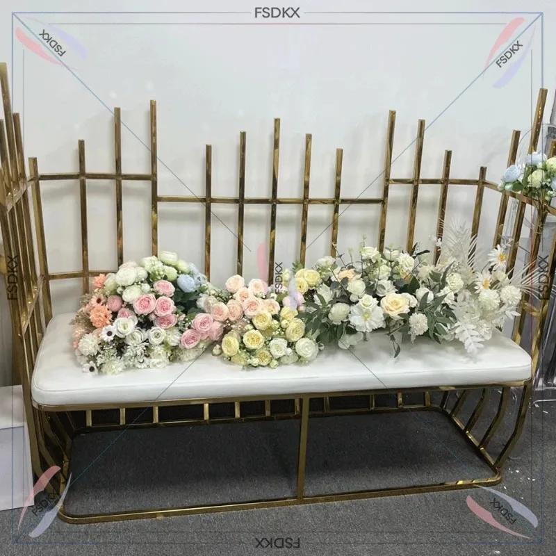 Luxury Double love seat sofa stainless steel moon circle wedding sofa for events