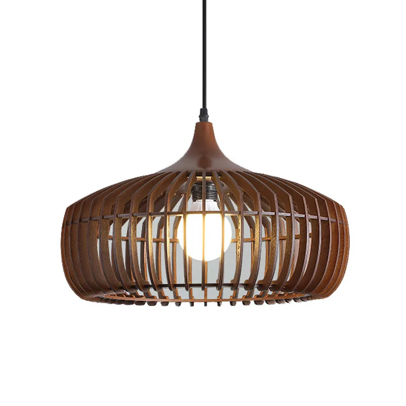 

South East Asia Restaurant Lights, Vintage Dining Table Bar Chandelier, Walnut Wood Birdcage