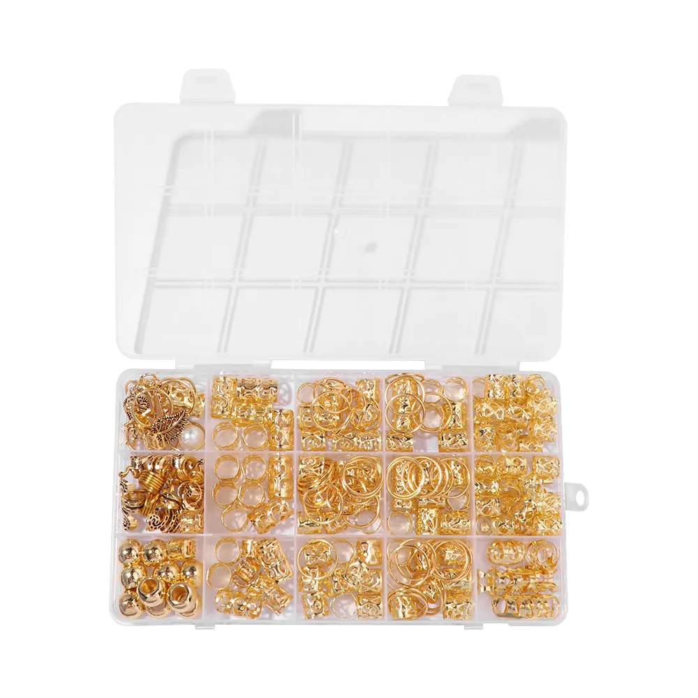 217 Stück Dread Locks Hohle Haarringe Metall-Manschetten-Clips Gold und Silber Dreadlocks Perlen Haarflechtzubehör Multi-Style – Detail 8