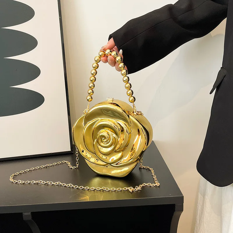 

Women Acrylic Flower Evening Bag 2025 New Gold Silver Ladies Luxury Beaded Bridal Handbgs Wedding Clutch Party Dinner Purse