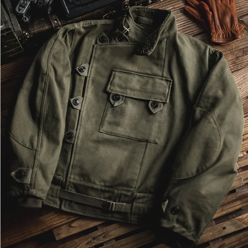 AMEKAJI Thickened Heavy Weight Double-layer Detachable Liner Canvas Motorcycle Jacket Military Outdoor Driving Cycling Ski Outer