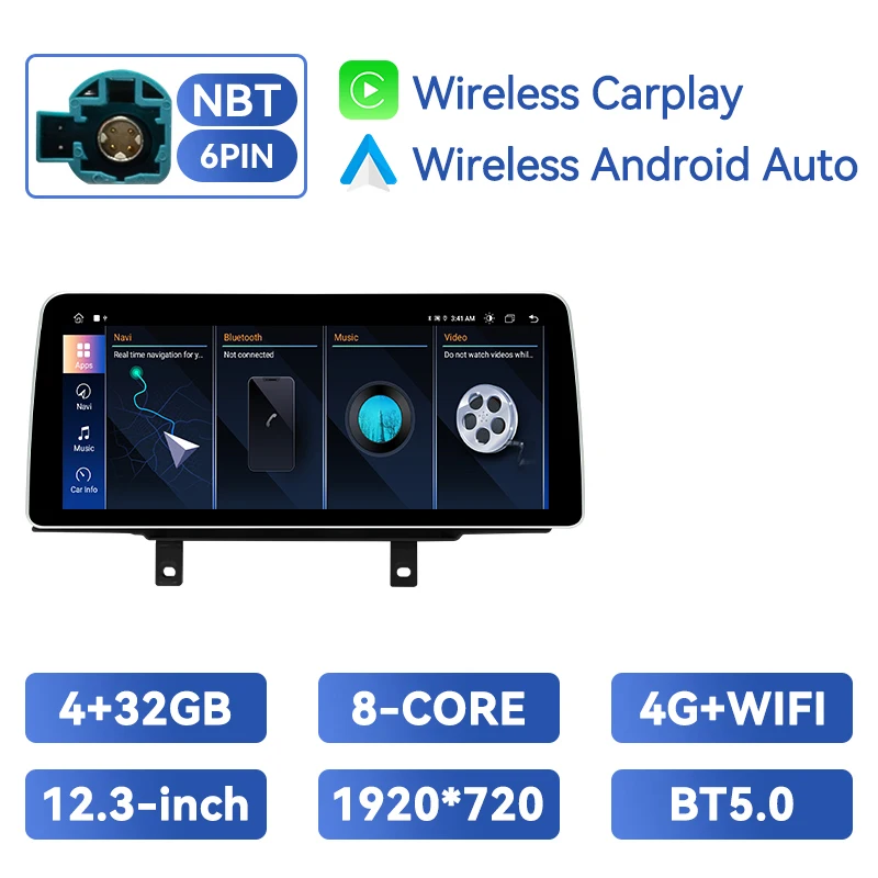 Draadloze Carplay 12.3 Inch 1920*720P Android 14 Auto Multimedia Speler Voor 3 Series F30 F31 F34 4Series F32 F33 F36 2013-2016 Nbt