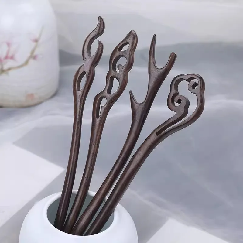 Brown Wood Sandalwood Hairpin Simple Modern Antique Style Hair Accessories Dished Hair Hanfu Qipao Headwear - Image 3