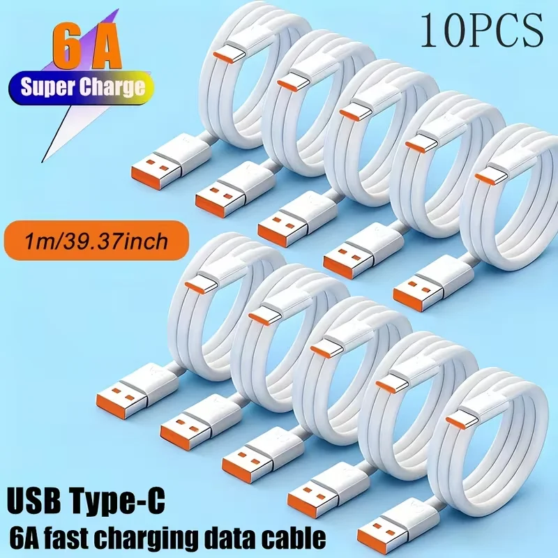 10-Pack 3.3FT/1M 6A Fast Charging USB to Type C Cable for OnePlus POCO Samsung OPPO VIVO Honor - Versatile Charging & Data Sync Cord for USB-C Devices