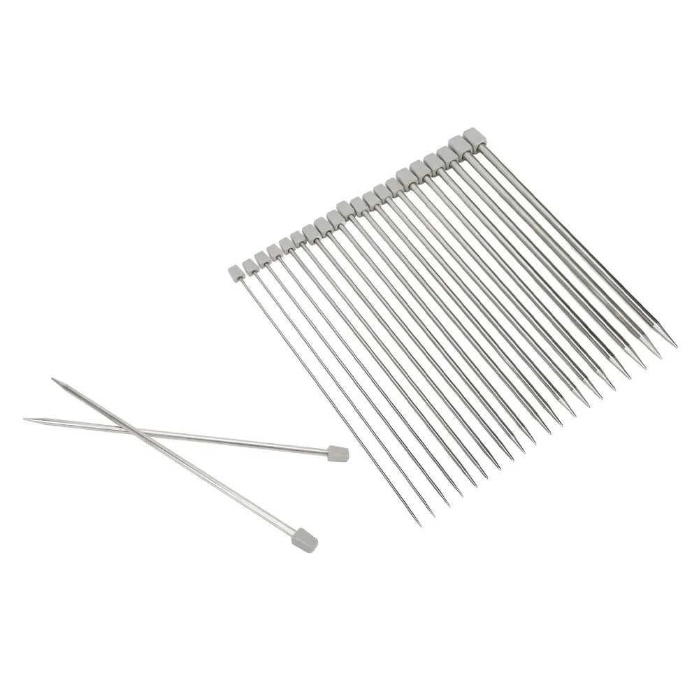 22 Pcs 25cm Length Knitting Needles Set Glossy Finish 11 Pair Sizes Straight Single Pointed Needles 2mm-8mm Sizes
