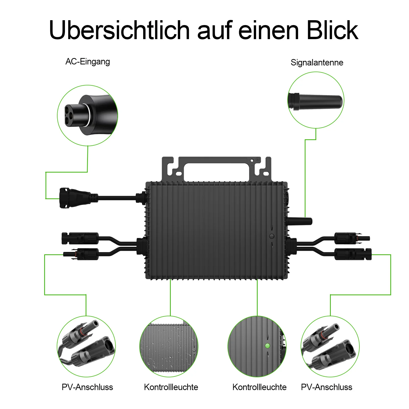 1200W Anti-Rückfluss-Mikro-Wechselrichter, Solar-Wechselrichter mit WLAN, IP67 wasserdicht, Balkon-Kraftwerk, MPPT App-Steuerung Plug & Play – Detail 5