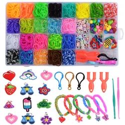 1Box Colorful Loom Bands Set Bracelet Making Kit DIY Creative Braided Necklaces Rubber Band Crafts Jewelry Making Accessories