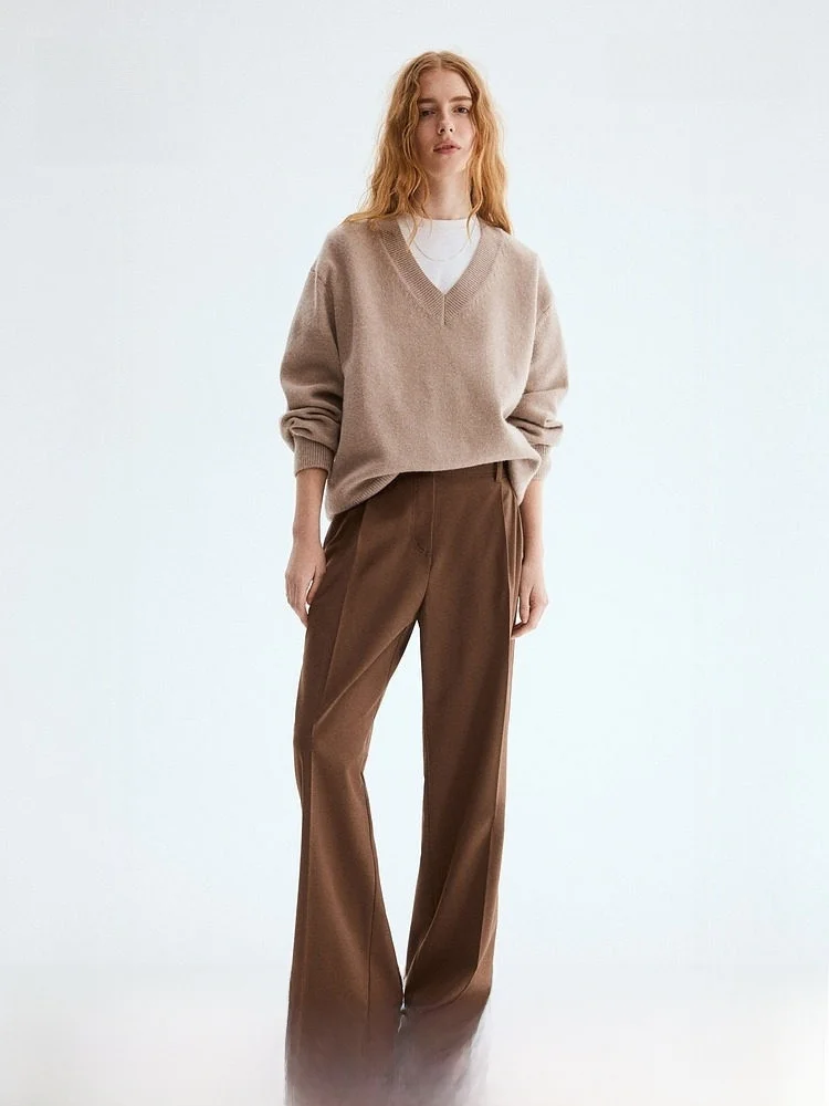 H&M Summer New Women's Suit Pants 1322846 Elegant Professional Looking Casual Comfortable Fit High Waist Straight Leg Trousers
