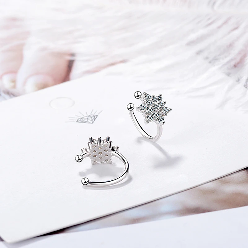 simple-style-cute-clip-earrings-minimal-snowflake-shiny-crystal-copper-non-pierce-cuff-ear-jewelry-accessories-best-gifts