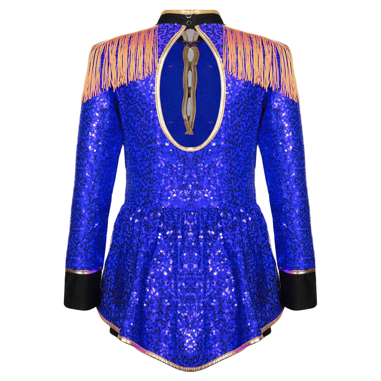 Kids Girls Circus Ringmaster Magician Drum Band Parade Cosplay Costume Long Sleeve Sequin Tuxedo Bodysuit for Halloween carnival