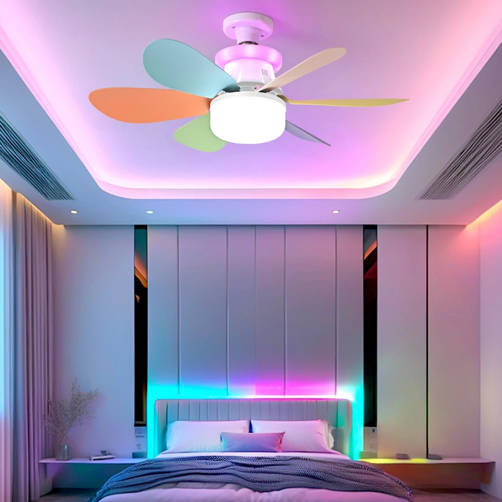 

Потолочный вентилятор с LED-подсветкой 40W, RGB, с регулировкой яркости, для спальни и гостиной, компактный, с пультом дистанционного управления, цоколь E27, мощный вентилятор с LED-лампой.