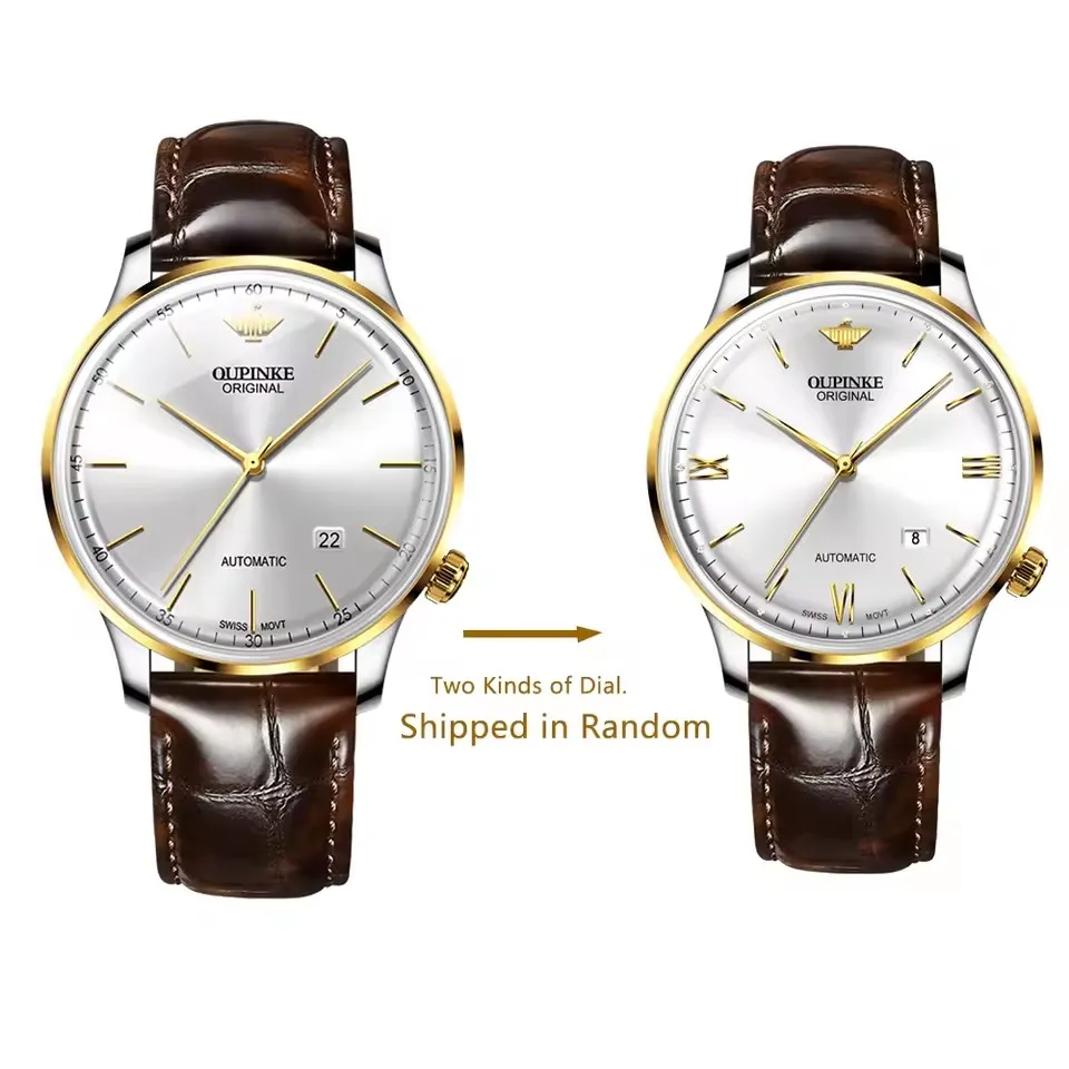 OUPINKE 3269 Swiss Automatic Man Watch Genuine Leather Strap Ultra Thin 7.33 Mechanical Watch High Quality Luxury Men's Watches