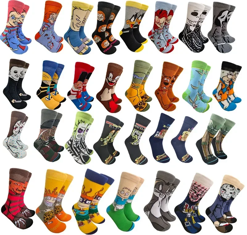 Various 3/6/12Pairs Men Women Cartoon Anime Halloween Character Pattern Socks Cotton Comfortable Breathable Crew Socks