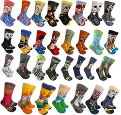 Various 3/6/12Pairs Men Women Cartoon Anime Halloween Character Pattern Socks Cotton Comfortable Breathable Crew Socks