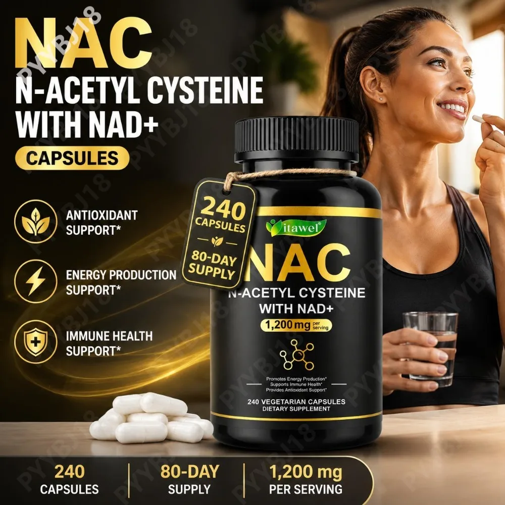 Itawel NAC N-Acetyl Cysteine Capsules with NAD+ Vegetarian for Energy Production Immune Support Antioxidant Support 240 Capsules