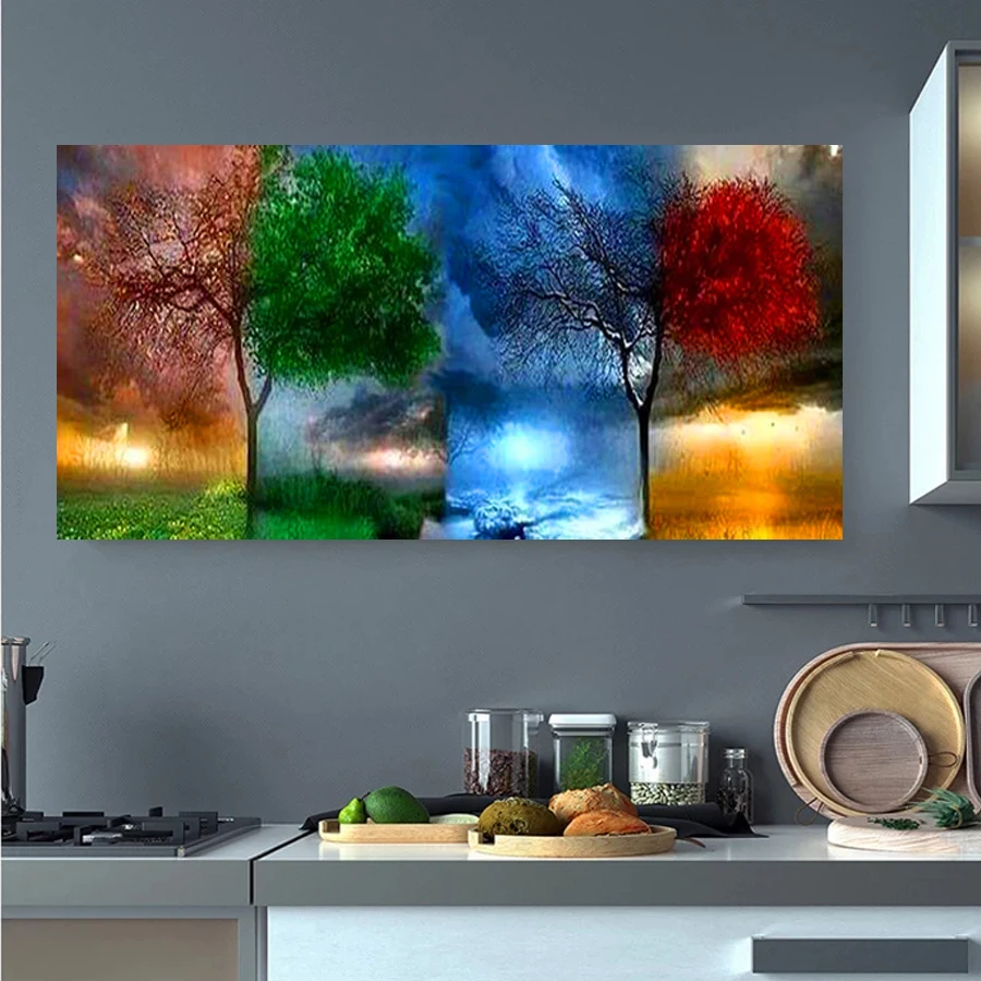 5D Diy Diamond Painting Four Seasons Tree Landscape Cross Stitch Kit Wall Sticker Diamond Embroidery Mosaic Full Drill Square