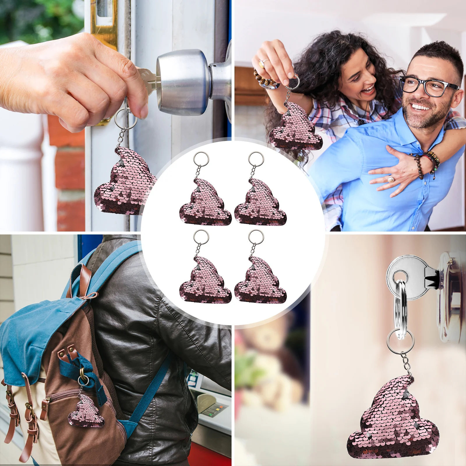 4 Pcs Poop Keychain Creative Bag Hanging Ornament Pendants Keys Decorations Sequins Backpack Car Pendents Lovers