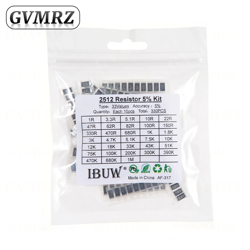 0201 0402 0603 0805 1206 1% 5% SMD-Widerstand Sortiment-Set 1R-1M 10K 100K 1K 100R Widerstandssatz DIY 1R00 0R82 0R47 0R33