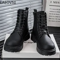 New Fashion Men's Black Leather Boots High Quality Working Outdoor Casual Man Snow Ankle Boot Non-slip Waterproof British Style