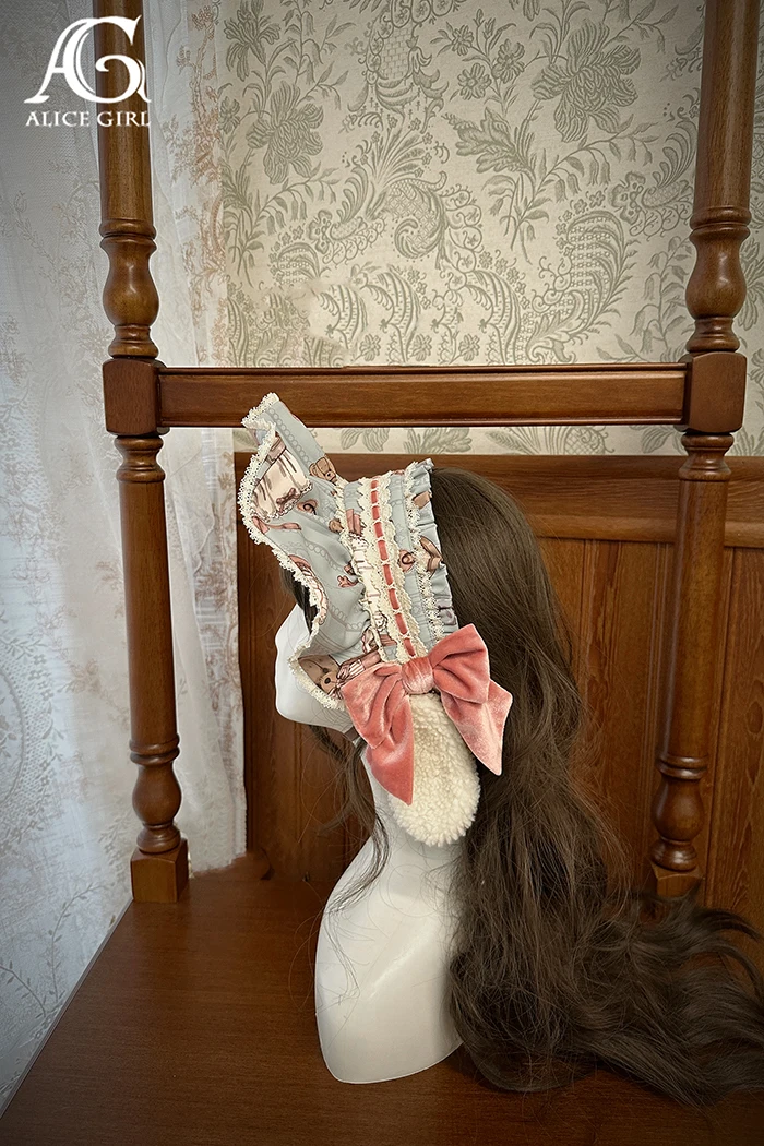 Lolita Bear Doll Wall Clashing Colours Side Clips Bnt Lamb's Ear Bow Headpiece by Alice girl