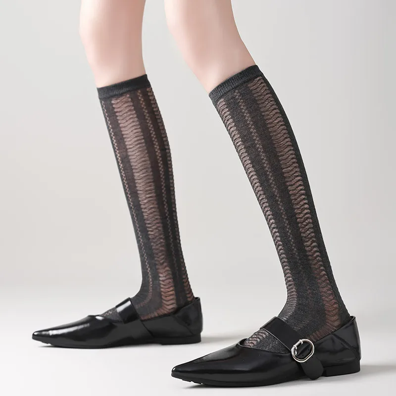 Summer Ultra-thin Nylon Long Socks Stockings Women Solid Color Black White Gray Socks JK School Girls Knee Socks Women Stockings