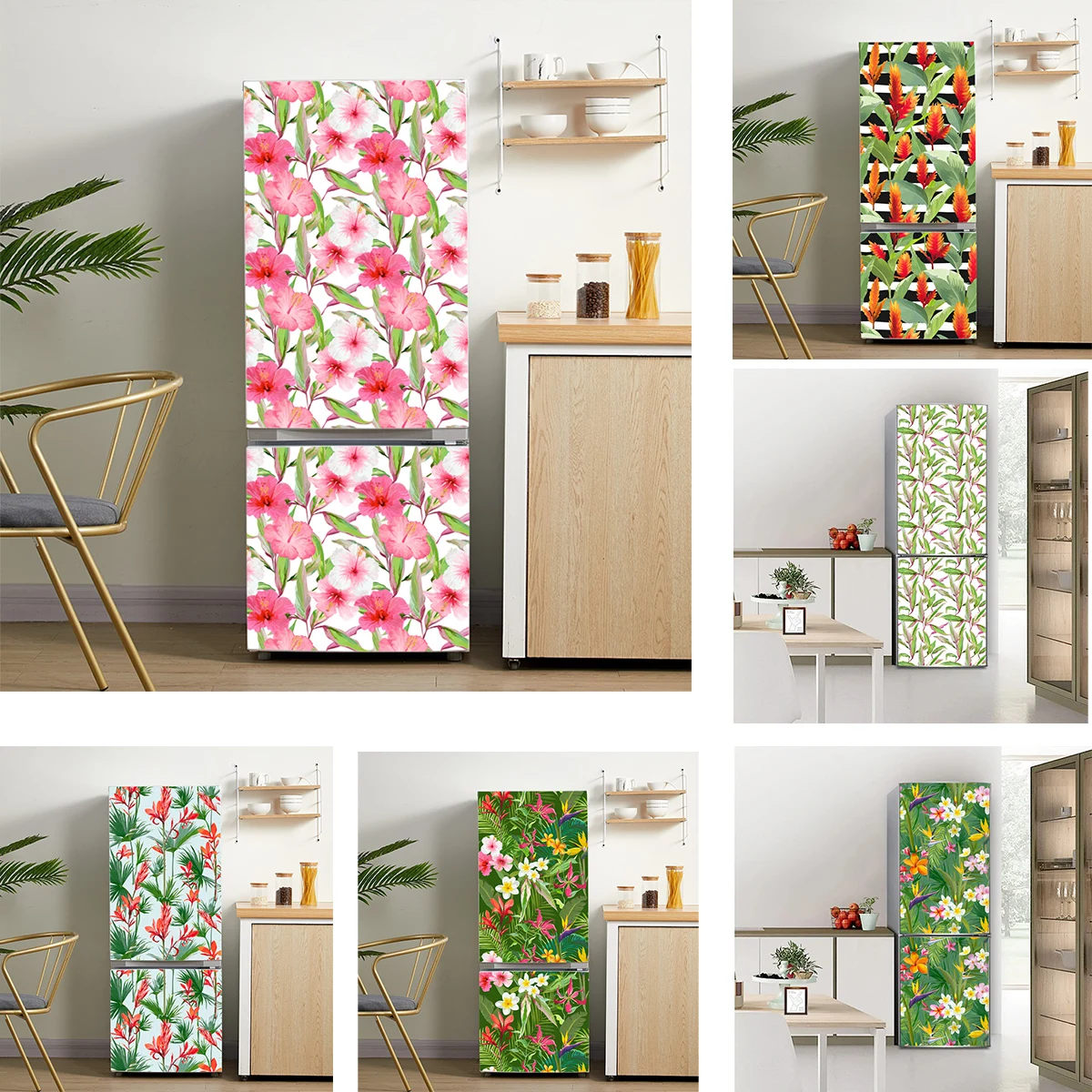 Retro Romantic Floral Blossoms Mural Sticker Kitchen Decoration Wallpaper Waterproof PVC Refrigerator Renovation Cabinet Poster